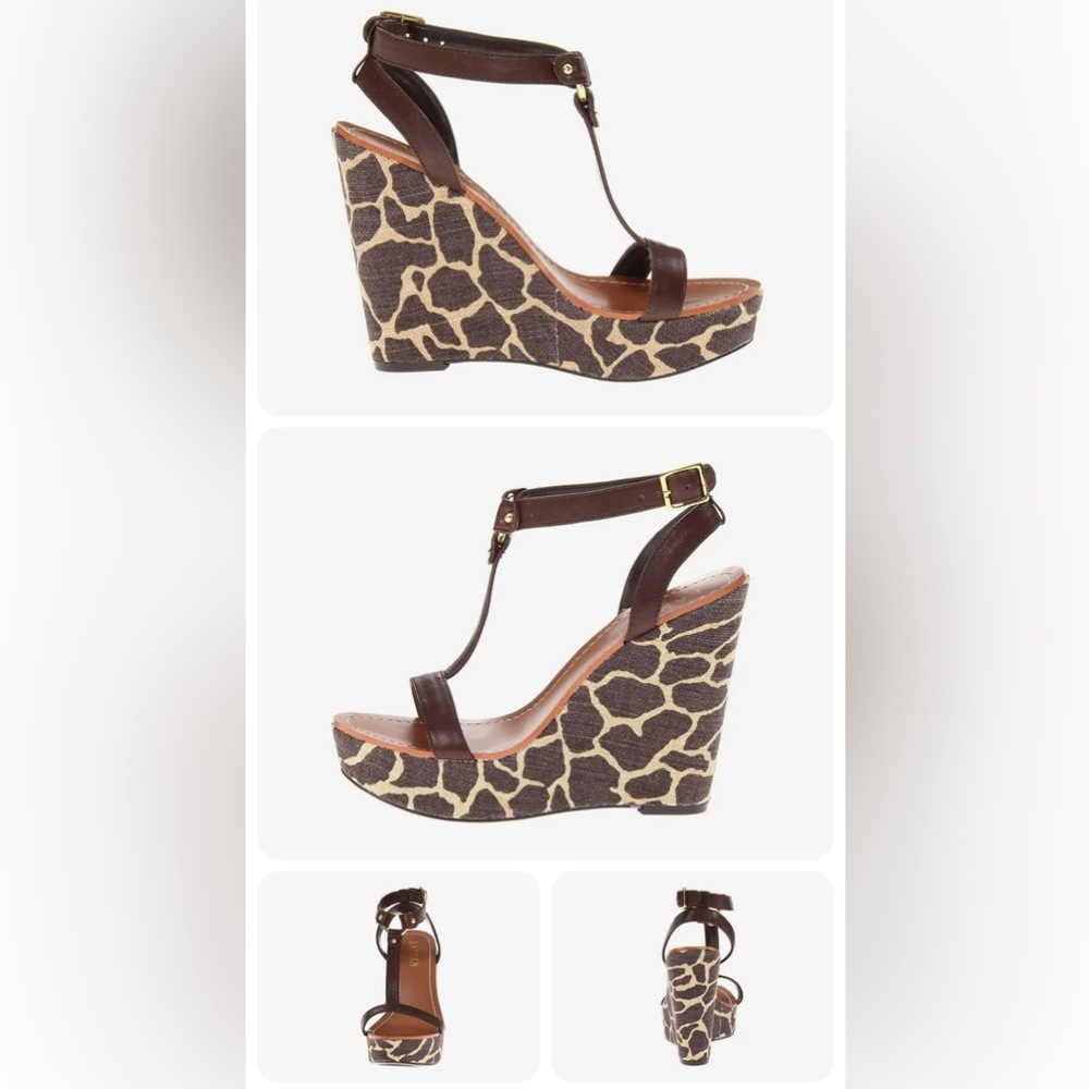 Ralph lauren Disha Dark Brown Leather Women's Open Toe Platform Wedge Heels